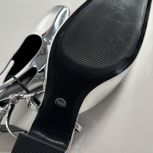 7.5/38 ZARA PARTY METALLIC SILVER SLINGBACK SHOES - Picture 6 of 6